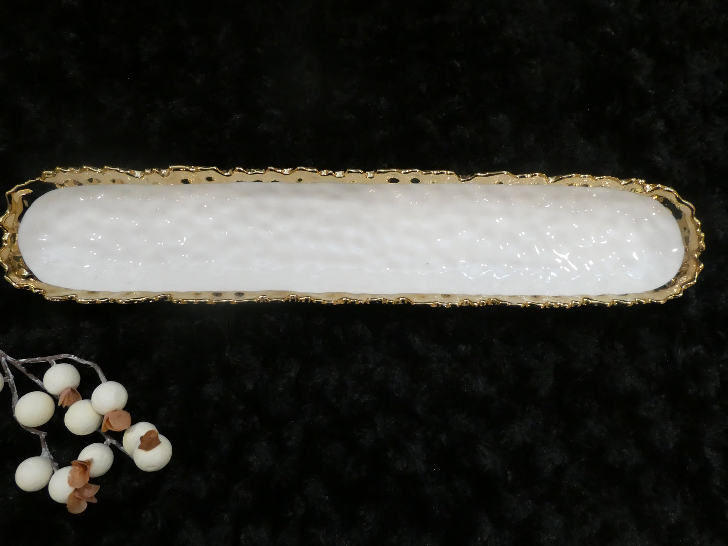 White Hammered oblong Tray