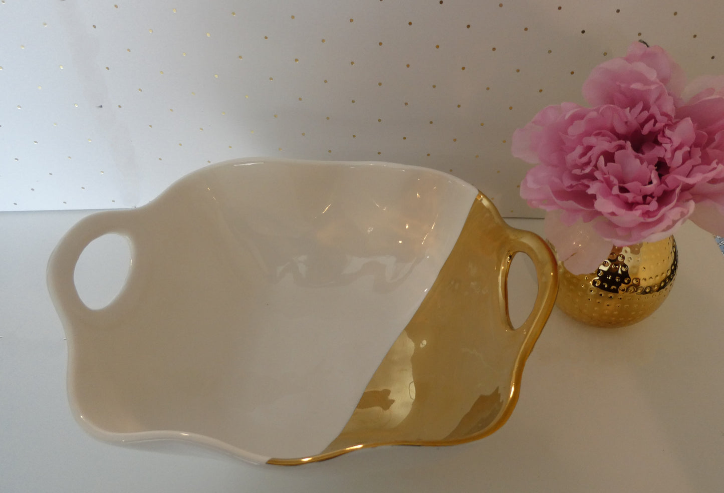 Gold & White Diagonal Serving Dish