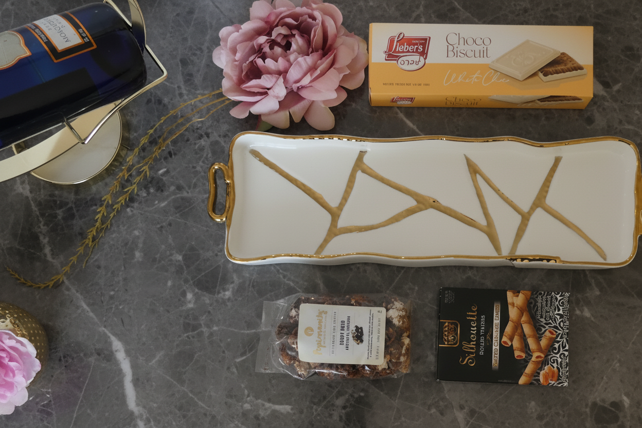 Modern Gold & White Abstract Platter