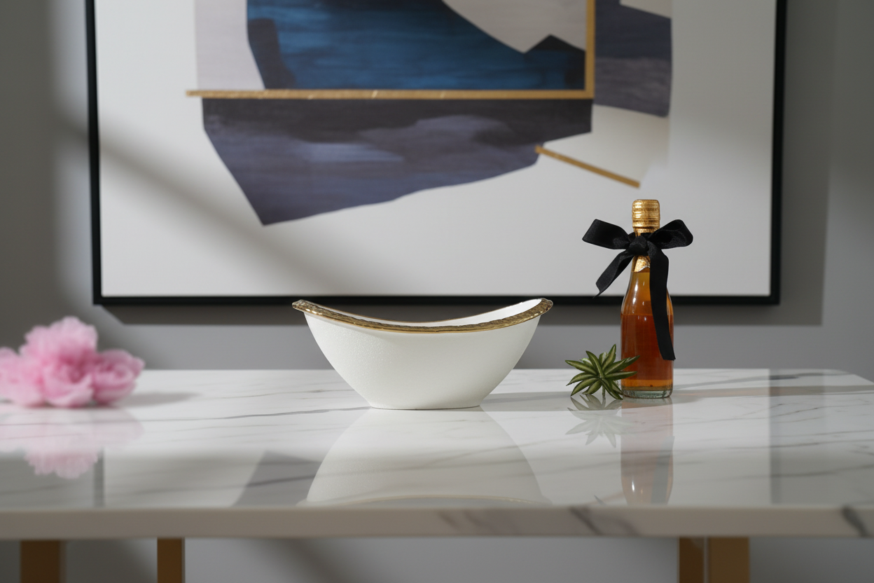 Elegant Oval Dish with Gold Trim