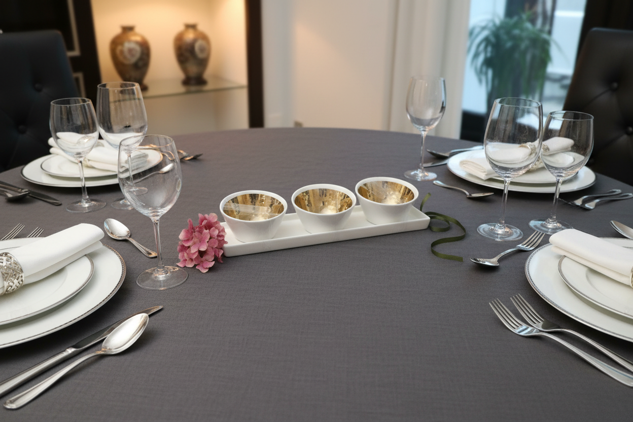 White & Gold Trio Bowl set with Tray