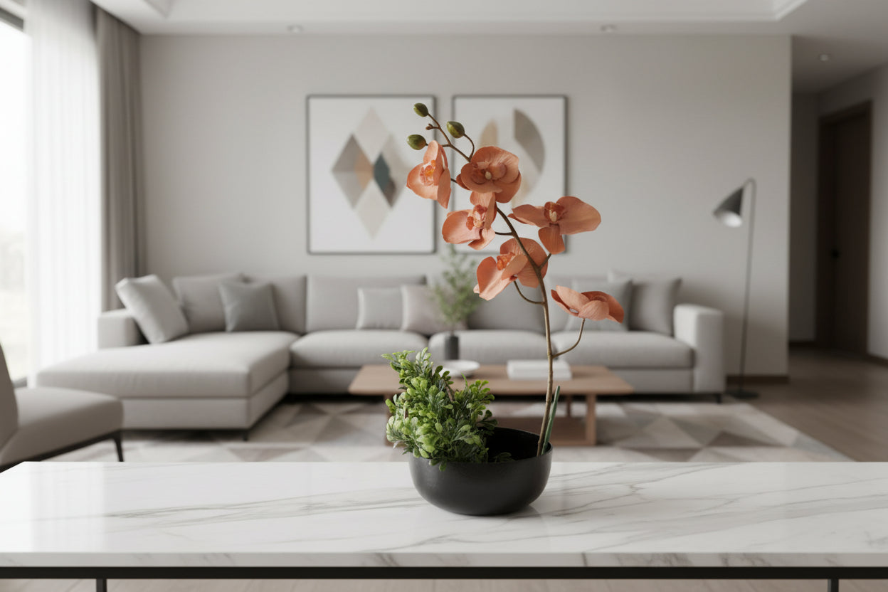 Modern Orchid & Boxwood Presentation