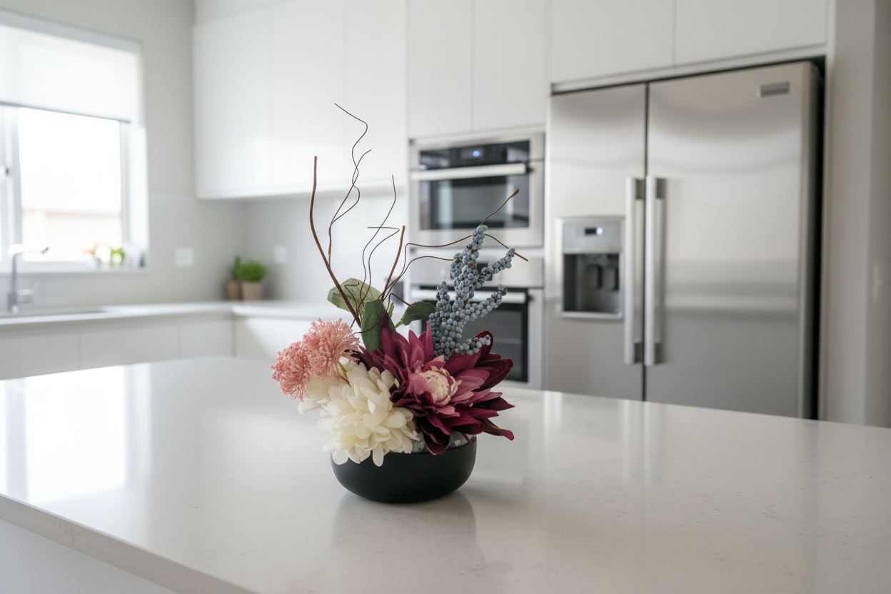 Modern Around the Year Florals in black fluted Bowl