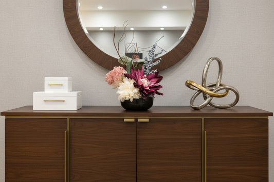 Modern Around the Year Florals in black fluted Bowl