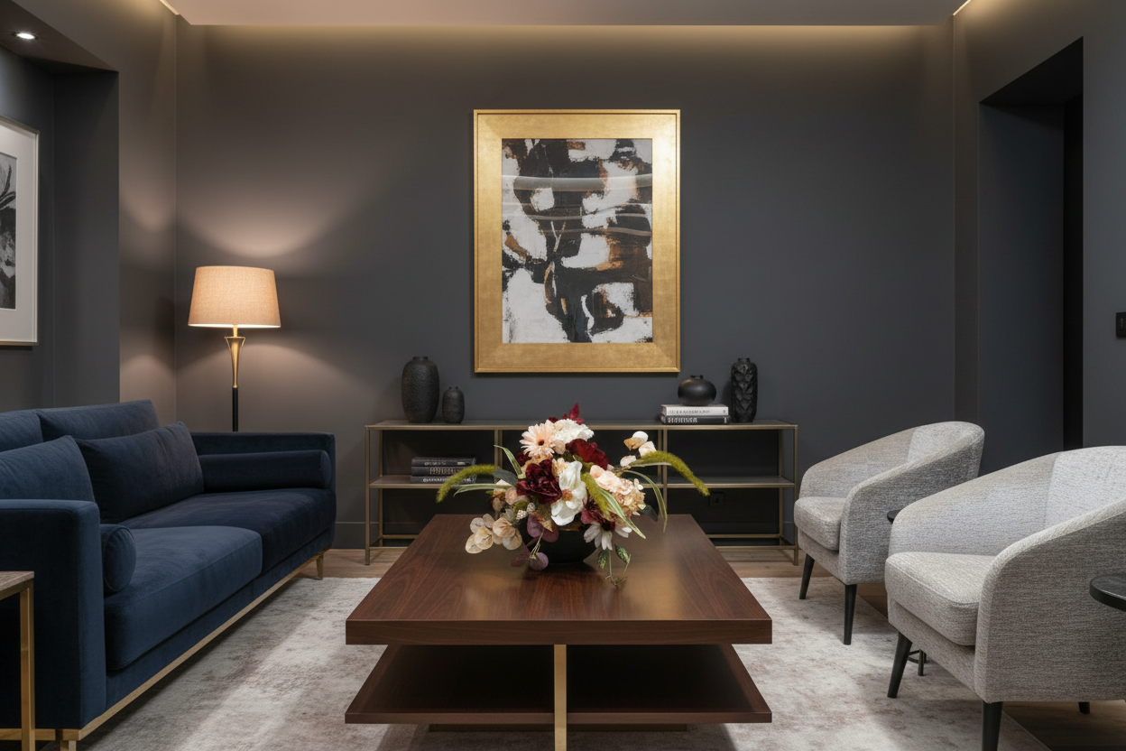 Winter Warmth in Large Fluted Black bowl- Tabletop arrangement