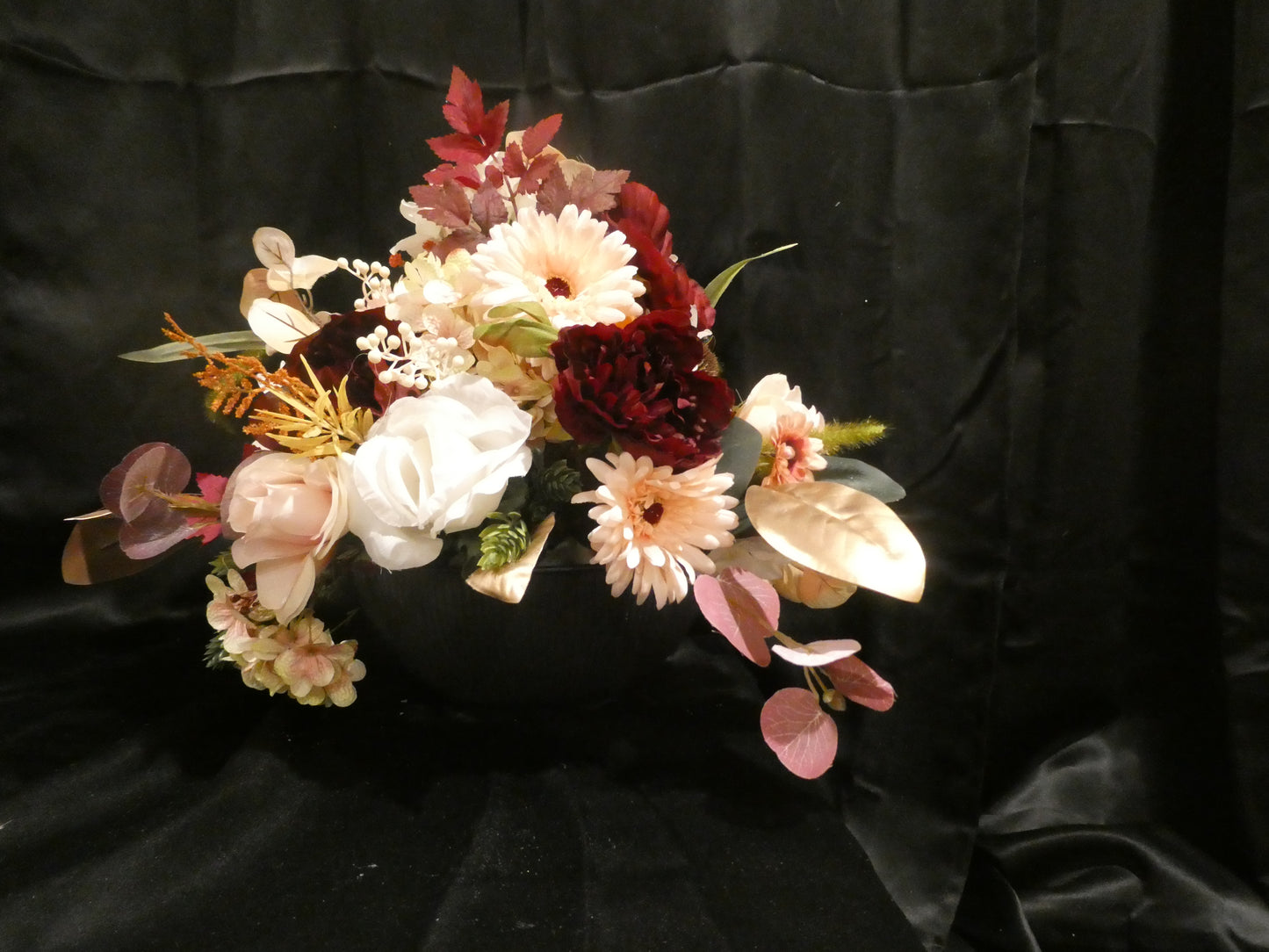 Winter Warmth in Large Fluted Black bowl- Tabletop arrangement