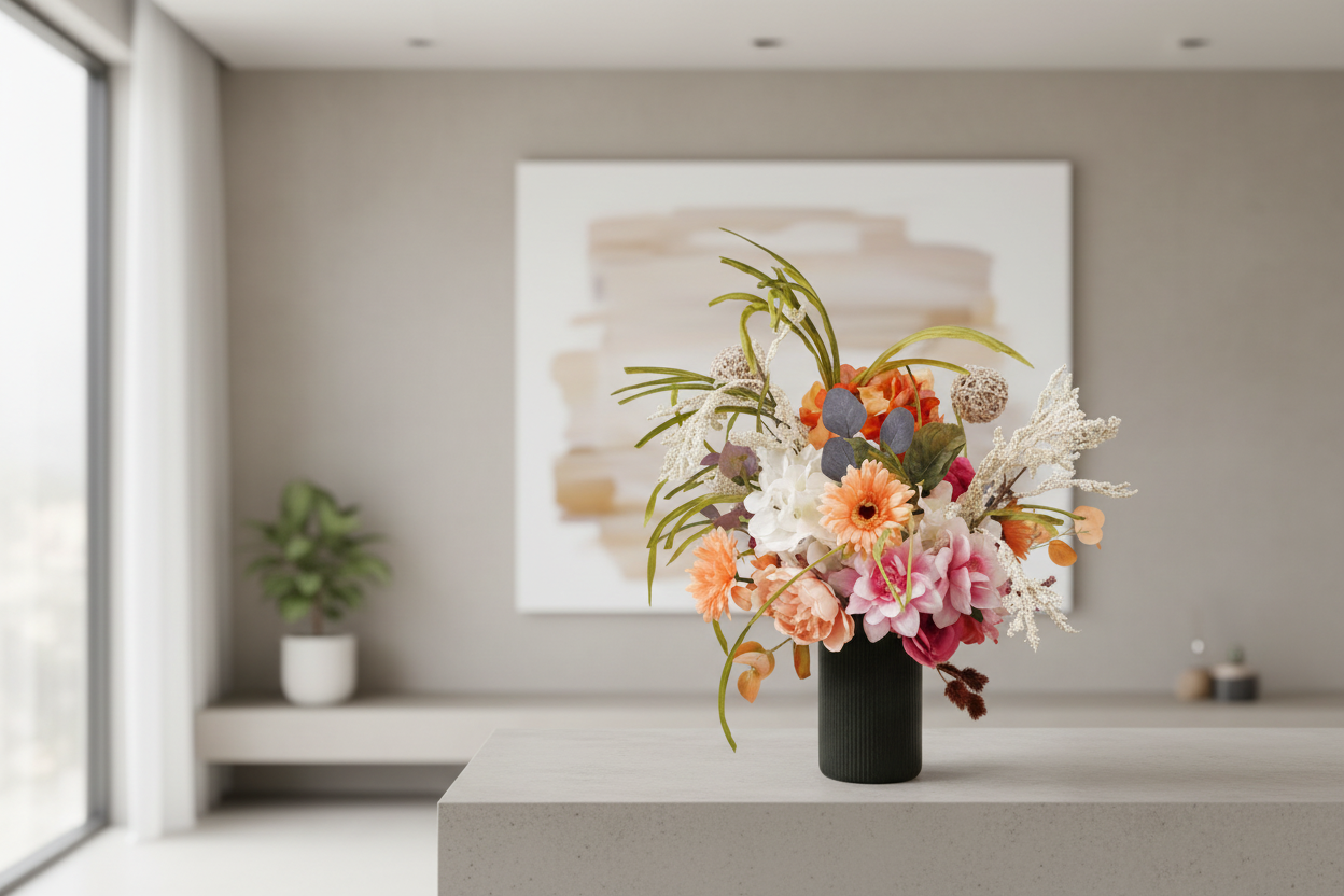 Peachy Pink & Creme Lushness in Mid Glass fluted vase