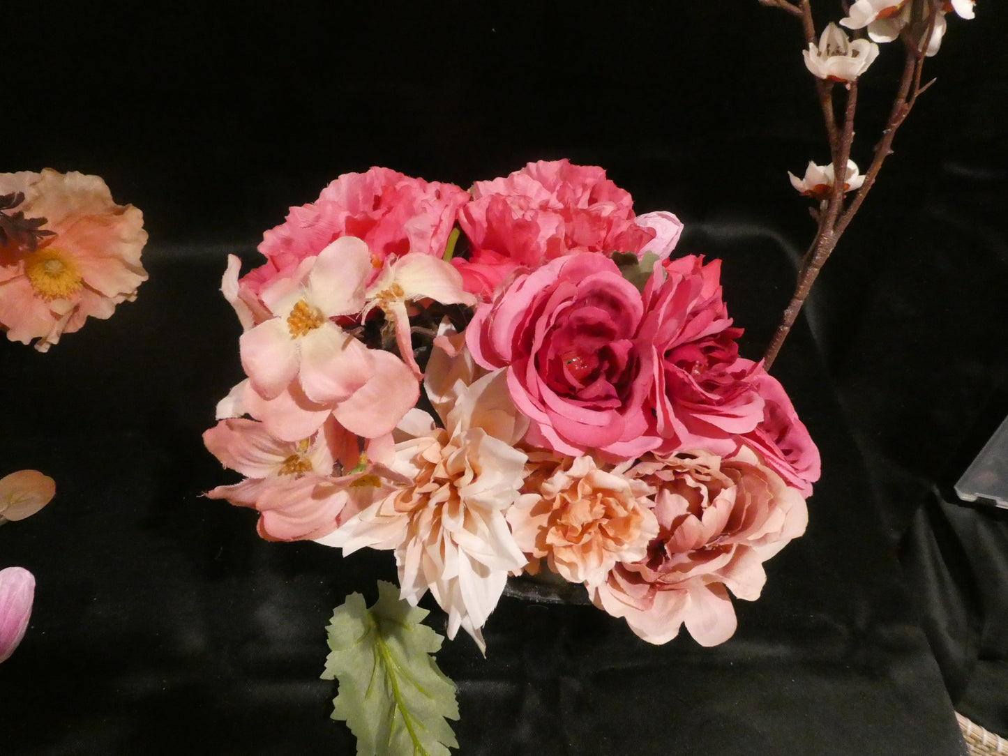 Striking Pink Ombre tabletop display with White Arching Blossoms
