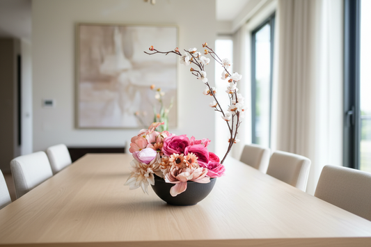 Striking Pink Ombre tabletop display with White Arching Blossoms